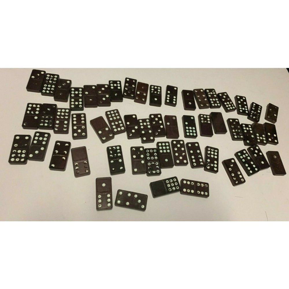 Antique Dominoes Brown wooden white Milton Bradley
